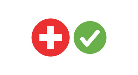 Fototapeta premium Two circular icons are displayed a red circle with a white cross and a green circle with a checkmark