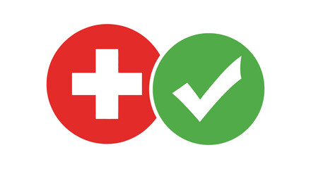 Obraz premium A graphic displays two circular icons one red with a white plus sign and the other green with a checkmark