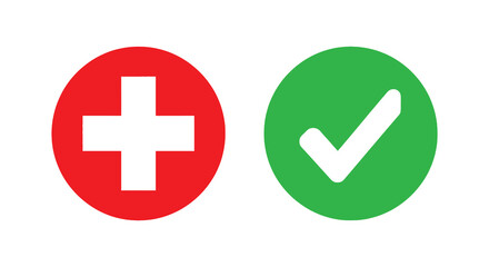 Obraz premium A simple graphic displays a red circle with a white plus sign and a green circle with a checkmark