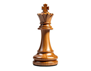 Polished wooden chess king with intricate crown detail