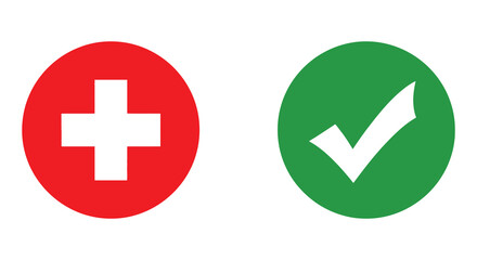 Obraz premium A vibrant illustration displays a red circle with a white cross and a green circle with a white checkmark