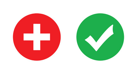 Obraz premium A simple graphic displays a red circle with a white plus sign and a green circle with a white checkmark