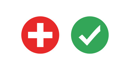 Obraz premium A simple graphic displays a red circle with a white cross and a green circle with a white checkmark