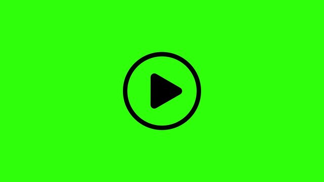 Play button icon animation on circle. video player icon triangle shape button icon animation with green background. 4K animation 