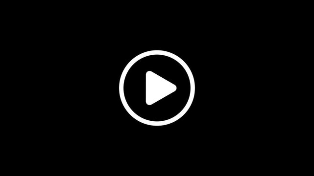 Play button icon animation on circle. video player icon triangle shape button icon animation with black background. 4K animation 