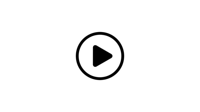 Play button icon animation on circle. video player icon triangle shape button icon animation with white background. 4K animation 