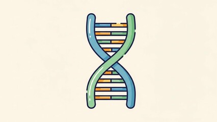 Colorful dna double helix structure illustration on white background with blue green and orange details