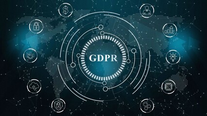 Obraz premium GDPR Personal data protection regulation cyber security. Business, Technology, Internet and network Motion graphics of GDPR concept