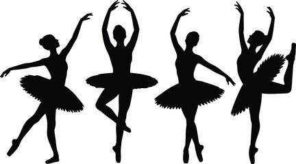 Ballerina silhouette illustration, ballet dancer poses, graceful tutu vector, dance clipart set, classical ballet art, ballerina graphic collection © Asif's Creatives