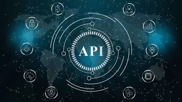 API - Application Programming Interface. Software development tool. Business, modern technology, internet and networking. Motion graphics of API concept