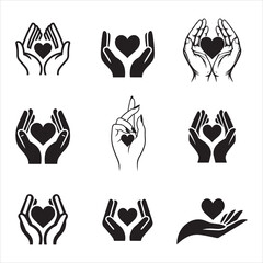 Family Care Hands Heart Love Silhouette Vector Design