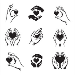 Charity Hands Holding Heart Love Silhouette Vector Icon