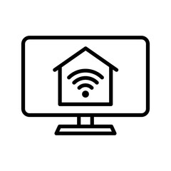 Smart TV with home Wi-Fi, linear icon. Central control hub, entertainment system, wireless connection and dashboard. Line with editable stroke