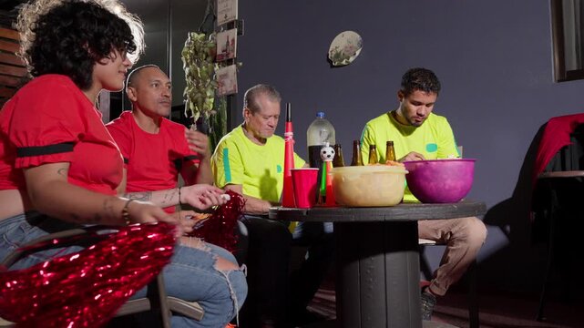 Disappointed soccer fans reacting angrily to a lost match