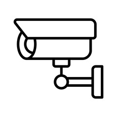 Security surveillance camera, linear icon. CCTV monitoring system, outdoor protection, and property safety. Line with editable stroke