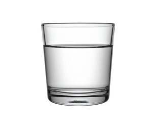 Clear liquid fills a simple glass tumbler with a thick base