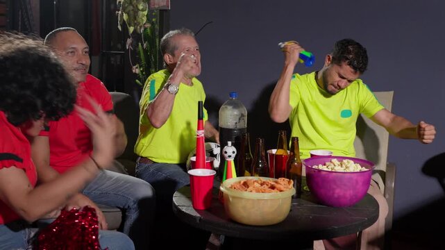 Disappointed soccer fans reacting negatively to a lost match