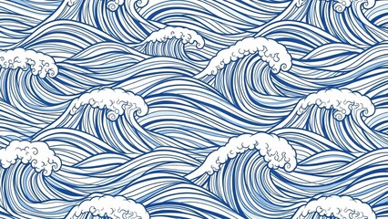 Large ocean waves with white foam cresting blue and white water pattern dynamic sea swell illustration
