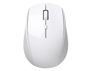 A clean, white, ergonomic computer mouse with a scroll wheel and buttons