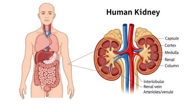 Anatomy of the human kidney: detailed structure and its position within the body