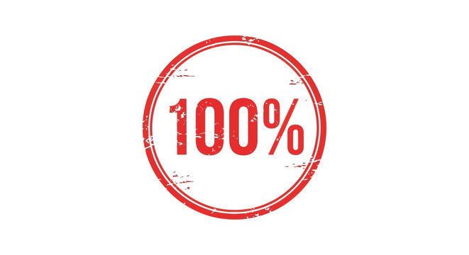 A distressed circular red stamp displays the text 100 indicating completeness or full satisfaction high quality professional detailed