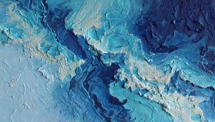 Abstract flowing textures of blues and creams with a topographical feel