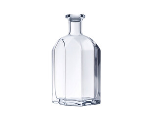 Tall, faceted glass bottle with narrow neck, reflecting light