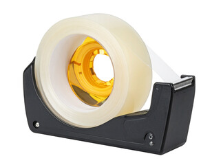 Transparent tape dispenser with a full roll of clear adhesive tape