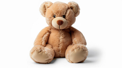 Obraz premium Beige Teddy Bear Plush Toy on White Background
