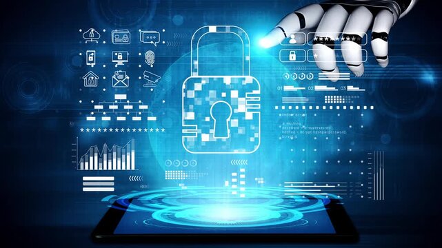 AI safeguarding cyber security system, monitoring threats, analyzing attack patterns, and securing digital infrastructure using intelligent encryption protocols. Marrow