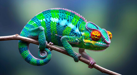 Fototapeta premium Stunning Tropical Lizard with Artistic Scales and Red Eye
