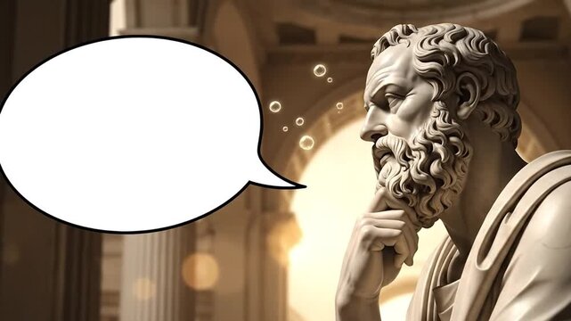 Marble Greek Philosopher Statue with Blank Speech Bubble