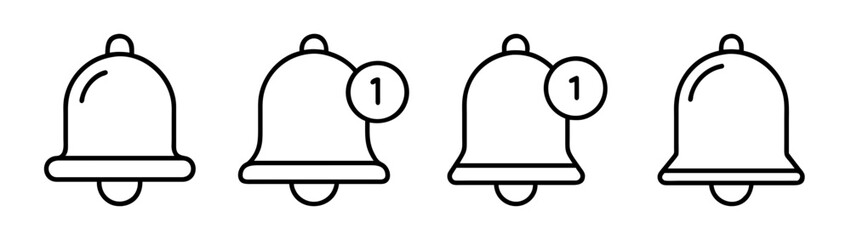 Obraz premium Outline notification bell icon set for alerts, messages, reminders.