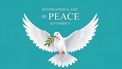 Obraz premium White Dove Holding Olive Branch on International Day of Peace Background