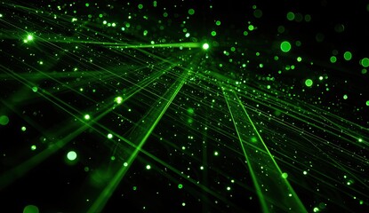 Fototapeta premium Abstract green laser grid with glowing particles and bokeh