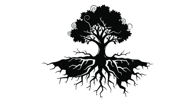 Symbolic illustration of a strong, spreading tree with deep roots, representing growth and foundation.