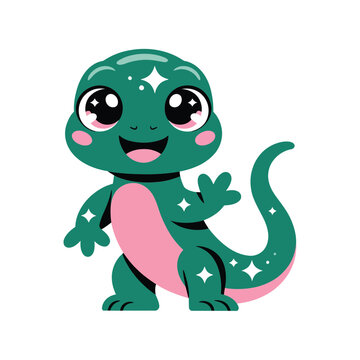 Happy salamander cartoon, nature festival mascot, school biology day sticker, kids reptile class badge, outdoor exploration session vector