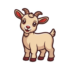 Fototapeta premium Baby goat cute cartoon, farm springtime character, petting zoo day, kids birthday decor, nursery art, agriculture fair mascot, vector illustration