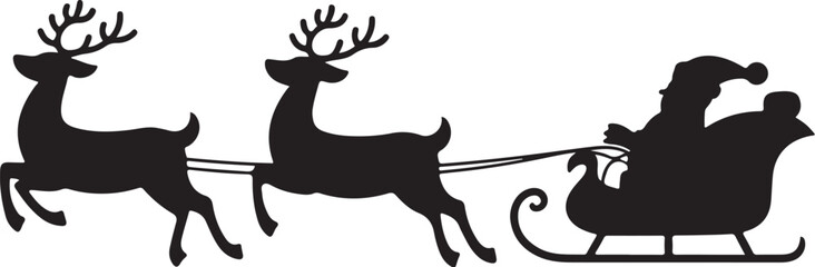 Silhouette of Santa Claus in Sleigh with Two Reindeer