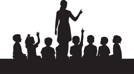 Silhouette of teacher and students in classroom education