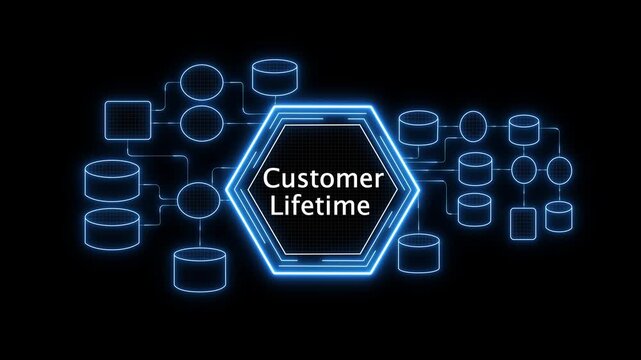 futuristic customer lifetime value interface with blue gears. digital business marketing strategy concept on virtual screen. modern technology hud showing clv process visualization