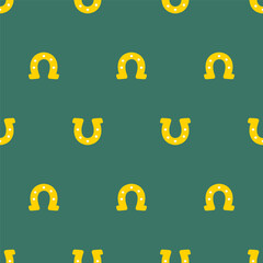 Flat Lucky Horseshoe Seamless Pattern, Colorful Good Luck Charm Green Background