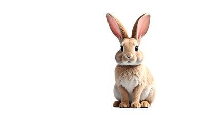 Obraz premium A tan and white bunny rabbit sits upright against a stark black background
