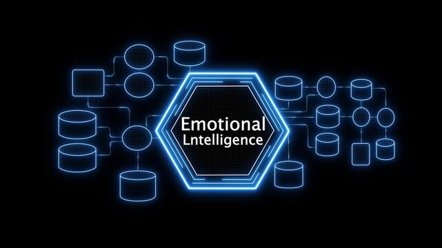 Emotional intelligence concept animation with glowing digital network, human skills and workplace psychology technology background