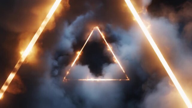 Hypnotic Loop of Fiery Triangles Moving Through Dense Smoke