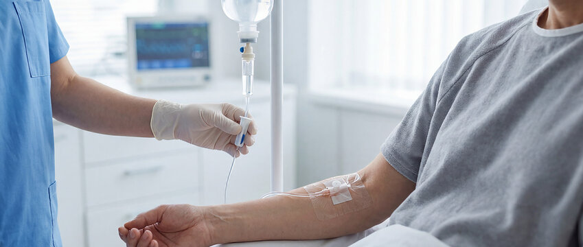 Patient with Arm Infusion in Medical Treatment Concept