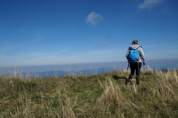 Solo Female Hiker Enjoying Alpine Landscape &ndash; Mindful Travel in Lower Austria