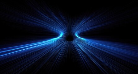 Fototapeta premium Abstract tunnel of glowing blue light streaks emanating from a central void