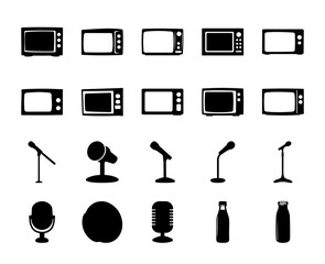 Obraz premium Set of microwave appliances and microphone equipment symbols.