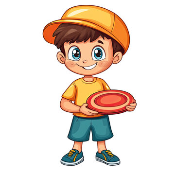 An illustration of a boy holding a frisbee